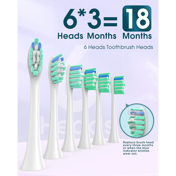 Електрична зубна щітка для дорослих з 6 насадками, акумуляторна звукова, фіолетова (1 шт.) - тривала робота до 180 днів