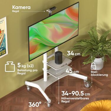 ONKRON Тримач для телевізора на колесах, 50-86 дюймів, до 105 кг, VESA 800x500, чорний TS1881-B (білий)