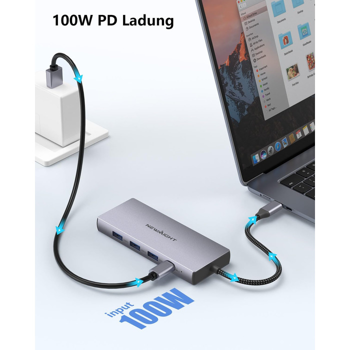 Док-станція для ноутбука Newmight з двома HDMI, підтримка 2 моніторів 4K, Ethernet 1 Gbps, PD 100W, 3 USB 3.0, SD/TF Reader, USB-C, сірий (HP/Dell)