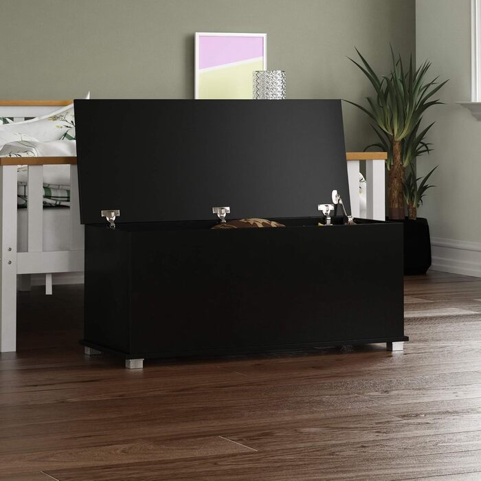 Скриня для зберігання VIDA DESIGNS Leon, дерев'яна, з кришкою, чорна, для іграшок, білизни, пледів, лавка, пуф