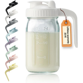 Glass pitcher with lid and V-shaped spout, 900 ml, double leak-proof, milk jug for sun tea, juice, cold-brewed coffee, breast milk storage container