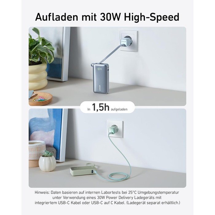 Powerbank Anker Nano 10000mAh з USB-C кабелем, 30W PD, USB-A, для iPhone, MacBook, Galaxy, iPad, AirPods (фіолетовий)