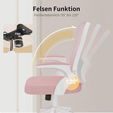Офісний стіл Naspiro Ergonomischer Bürostuhl з регульованими підлокітниками 90°, підтримкою попереку, дихаючою сіткою та рожевим кольором (без підголівника)