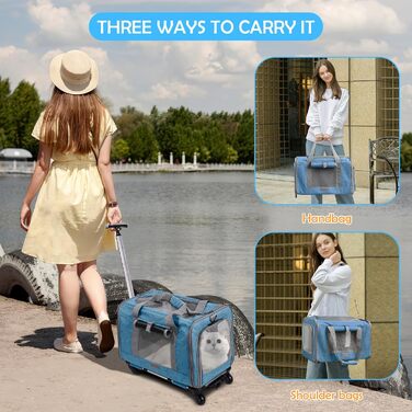 Переноска для тварин ALLSOPETS з колесами для котів та собак, блакитна
