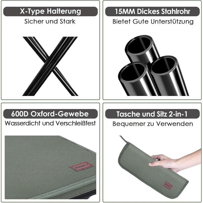 Складний туристичний стільчик MOONCY, 33x26,5x32 см, 120 кг, для кемпінгу, риболовлі, зеленого кольору