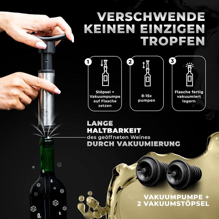 One Decision Deluxe Wine Cooling Rod 6-in-1 Set | Includes 2 Lengths Stainless Steel | Wine Cooler Rod + Vacuum Pump + Pourer | Gift Ideas for Women, Gifts for Men