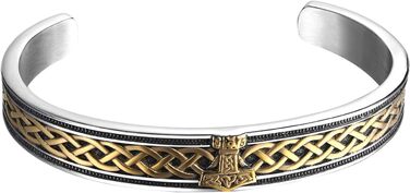 Чоловічий браслет JewelryWe з нержавіючої сталі з вовком, плетіння, стиль вікінг/байкер, відкритий браслет, срібло/золото/чорний, еластичний