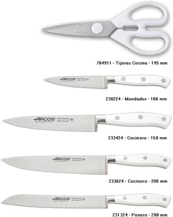 Набір ножів Arcos Riviera (5 шт.) з нержавіючої сталі, Santoku, 180 мм, рукоятка POM, білий (з підставкою)