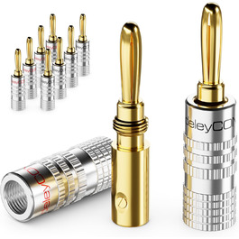 Набір бананових конекторів deleyCON 24 шт. позолочені, гвинтові, для акустичних кабелів 0.75-4.5 мм, Hi-Fi ресивери, срібні