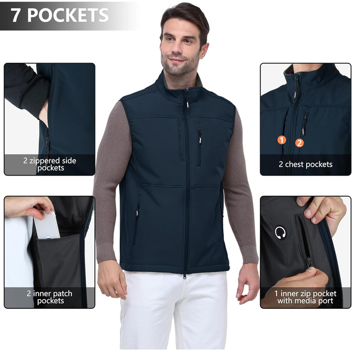 Чоловіча софтшеллова жилетка Outdoor Ventures, водонепроникна та вітрозахисна, спортивна, XL, блакитна