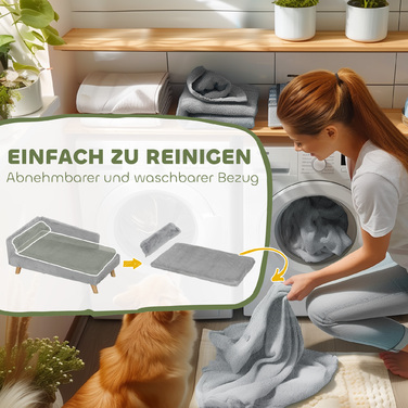 PawHut Dog Sofa for Medium-Sized Dogs, Dog Bed with Removable and Washable Cushion, Pet Sofa with Wooden Legs, with Elevated Design, 20 kg, Light Grey | Aosom