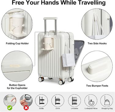 Валіза ручної поклажі Sea Choice з жорстким корпусом з PC, відділенням для ноутбука, USB-портом, 8 колесами Spinner, TSA замком та тримачем для напоїв (білий)