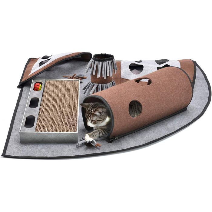 CanadianCat Company | Ultimate Cat Carpet Activity Carpet Calvin Grey/Brown, Intelligence Toy Cat Play Mat, Cat Activity Play Carpet, approx. 90 x 90 x 20 cm