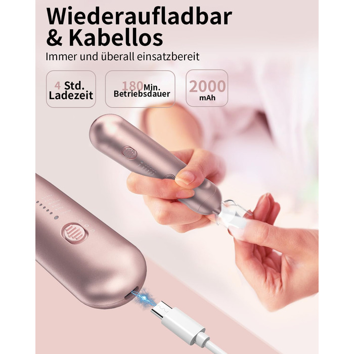 Електричний набір для манікюру та педикюру AOMEES з 9 насадками, LED-підсвічуванням та сумкою (Champagnergold)