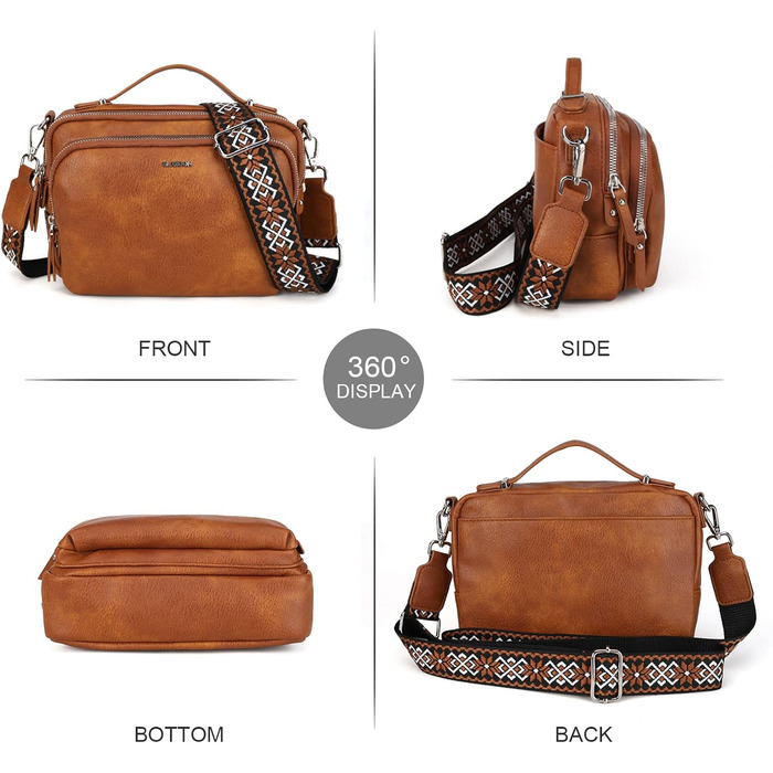 Сумка жіноча Gladdon через плече, шкіряна кросбоді, коричнева (A-braun) з регульованим плечовим ременем та застібкою-блискавкою