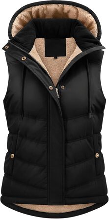 Жіноча жилетка Tuopuda з капюшоном, стеганий фліс, утеплена флісом, тепла зимова куртка без рукавів, термо жилетка, комір-стійка, жилетка з капюшоном, блискавка, осінь/зима, чорний колір, розмір L