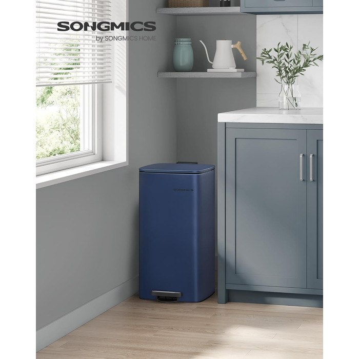 Відро для сміття SONGMICS з педаллю, 30 л, сталеве, з внутрішнім відром, Soft-close, LTB592E01 (темно-синій)