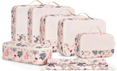 Органайзер для валізи Narwey 7 шт. Набір кубиків для пакування, рюкзак, органайзер для подорожей, дорожні сумки (Смугастий) (Z-бежевий Фламінго)