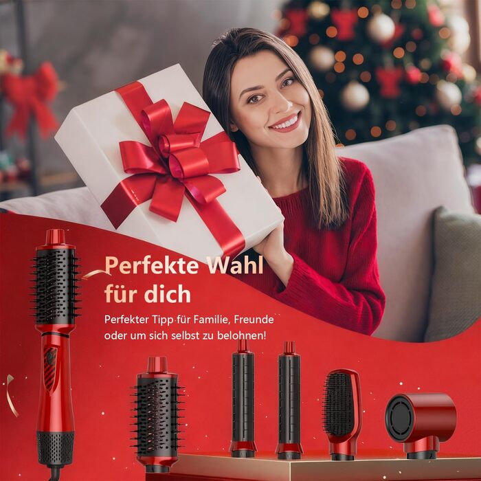 Фен-щітка 5 в 1 для волосся: стайлер, плойка, об'єм, для жінок, з Європокою (червоно-чорний)