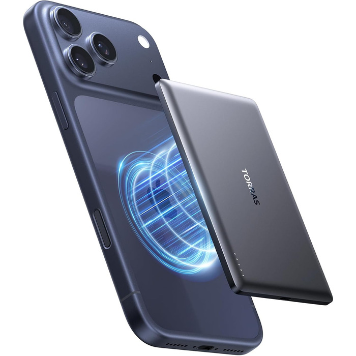 Powerbank TORRAS MiniMag Ultra Slim для iPhone 17 Pro Max, 5000mAh, MagSafe, USB-C, бездротова, сірий титан