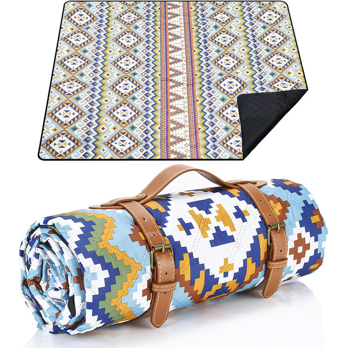 Пікнік-ковдра 200x200 см Boho, водонепроникна, велика портативна пляжна ковдра, антипісочна, ізольована, з ручкою для перенесення, для пікніка, кемпінгу, пляжу та парку