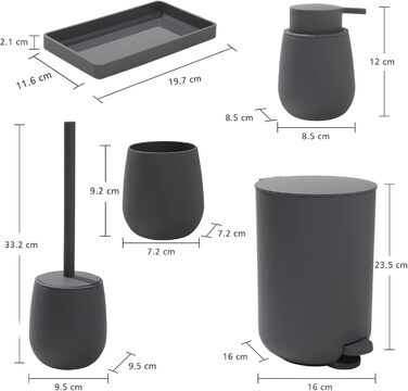 Набір аксесуарів для ванної кімнати: смітник 3л, тримач для зубних щіток, дозатор мила, тримач для туалетного паперу, щітка для унітазу та тримач, зелений, 5 шт.