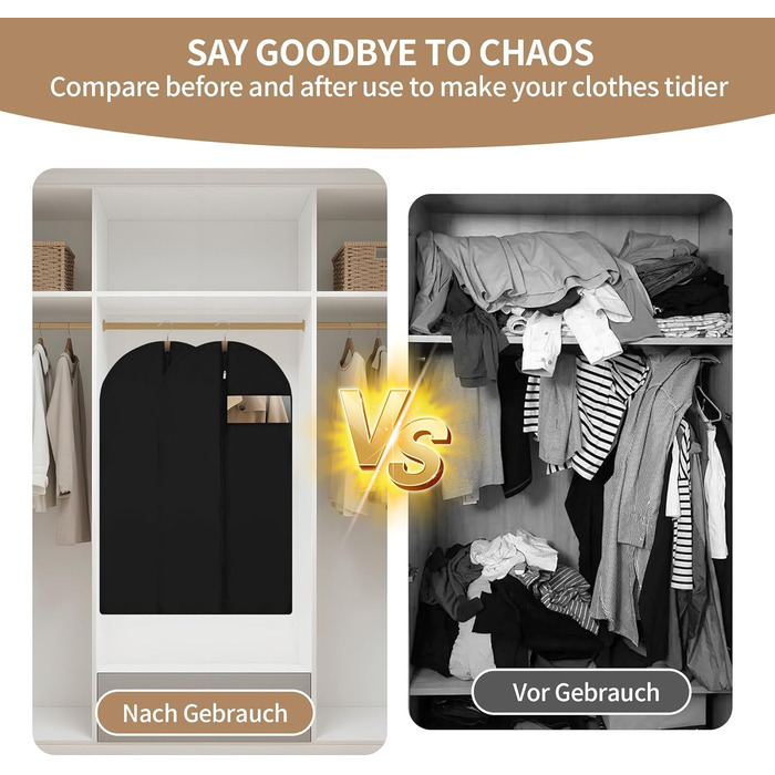 4 місткі мішки для одягу, 120 x 60 см, чорні, з блискавкою, для зберігання одягу та захисту від пилу