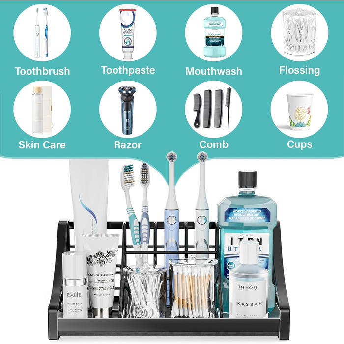 Toothbrush Holder, Quick-Drying Organizer – Bathroom Countertop Organizer, Kids, Electric Toothbrush Toothpaste Holder – 7 Compartments, Bathroom Vanity, Accessories, Storage