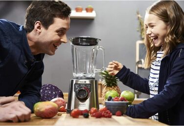 Krups KB403D Perfectmix + High-Performance Blender | 1.200W | 28,000 RPM | 2L Glass Container | 3 Pre-Set Programs | Powelix Technology | Stainless Steel/Dark Grey