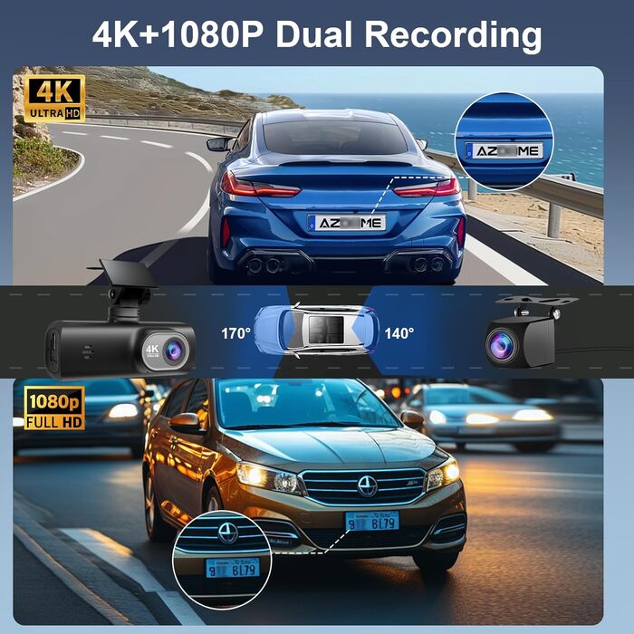 Відеореєстратор для авто 4K + 1080P з WiFi, нічною зйомкою та паркуванням, 64GB карта в комплекті