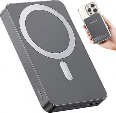 Портативний зарядний Power Bank Portentum MagSafe 10000 mAh: Швидка зарядка 22.5W, Qi 15W, USB-C, USB-A, Ultra-Slim 14mm для iPhone, Samsung, смартфонів, планшетів