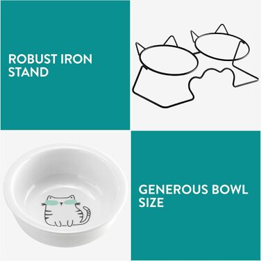 Набір мисок для тварин Navaris (2 шт.) - миски для котів та собак, кераміка, 350 мл, білий/чорний