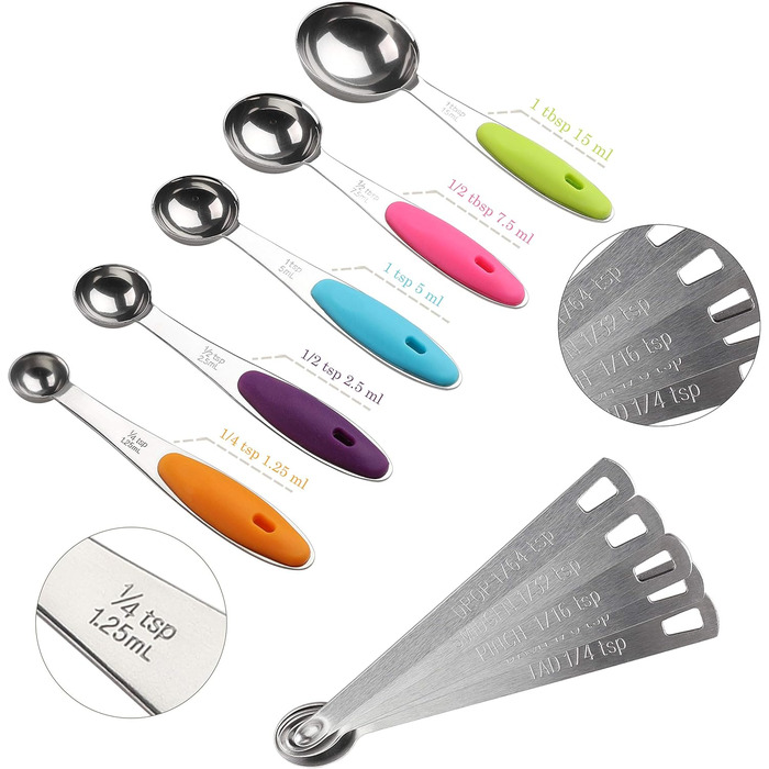 Stainless Steel Measuring Cup and Spoon Set - Measuring Cups and Spoons for 10 and 5, Mini Stainless Steel Measuring Spoon Set for Dry and Liquid Ingredients
