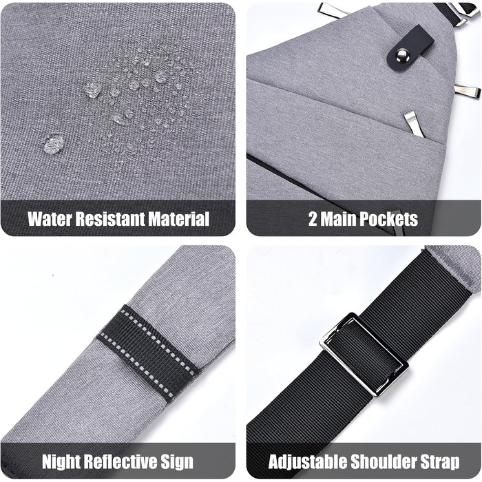 Сумка на груди Fibrdoo, антикрадіжна, через плече, чоловіча/жіноча, сіра, для подорожей, спорту та активного відпочинку