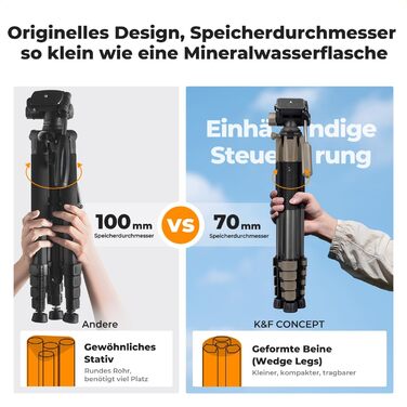 Штатив K&F Concept S255A3+BV01: Легкий штатив з сумкою, для камери/DSLR/Camcorder, з підтримкою смартфонів (190см, сірий)