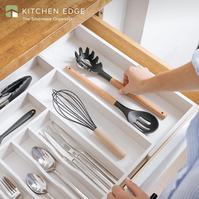 Органайзер для столових приборів і кухонного приладдя KitchenEdge, харчовий, розсувний 40,6-71,1 см, білий бамбук