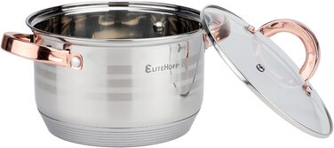 Набір каструль та сковорідок EliteHoff Induktion (8 предметів) з нержавіючої сталі, склокришки, ручки рожевого золота, для всіх типів плит