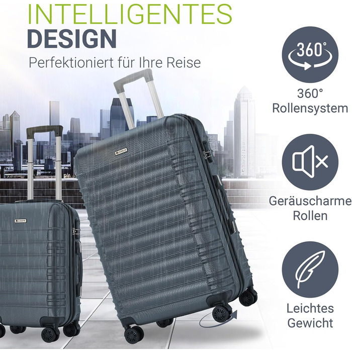 Набір валіз Juskys® Hartschale 4 шт. - з кодовим замком, тихі колеса 360°, телескопічна ручка, легкий, колір антрацит