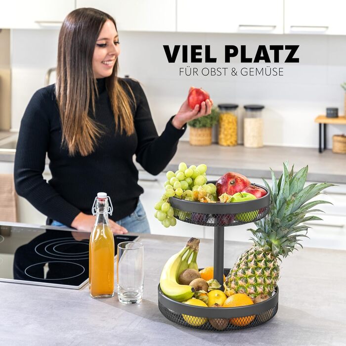 Двоярусна кругла підставка для фруктів та хліба Eluno, металева, сіра