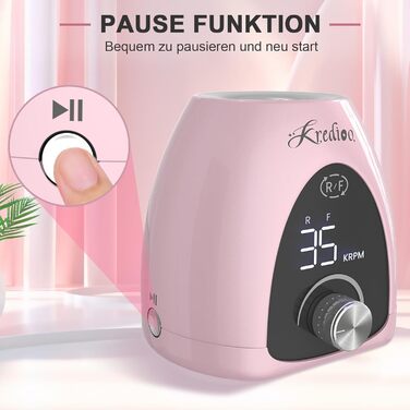 Електричний фрезер для нігтів Nagelfräser 6 в 1 з LED дисплеєм, 35000 об/хв, для манікюру, Shellac, Acrylgel, безпечний для початківців та професіоналів, рожеве золото