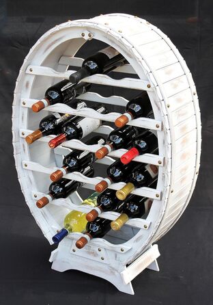 DanDiBo Wine Rack White Wine Barrel from Wood for 24 Bottles Vintage Shabby Chic Country House Bar Bottle Stand Standing Wine Rack Barrel