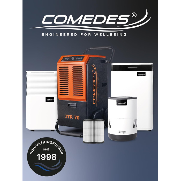 Увлажнитель воздуха Comedes Umecto 300 – для помещений до 45 м², тихий та енергоефективний, резервуар 2,8 л, продуктивність 300 мл/год, 99,9% менше бактерій завдяки холодному випаровуванню, для спальні, сумісний зі Smart Home