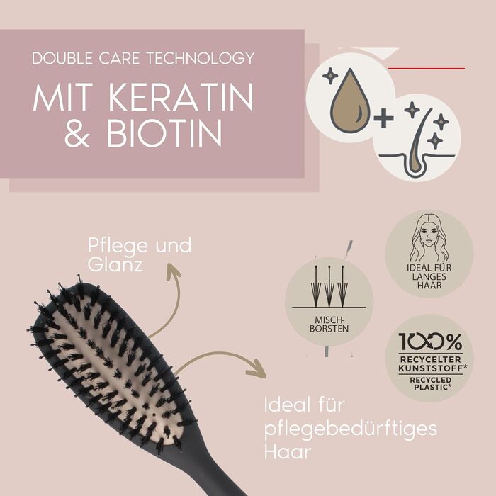 Щітка для волосся PARSA Beauty Professional з кератином та біотином - для гладкого та доглянутого волосся. Підходить для кучерявого та довгого волосся.