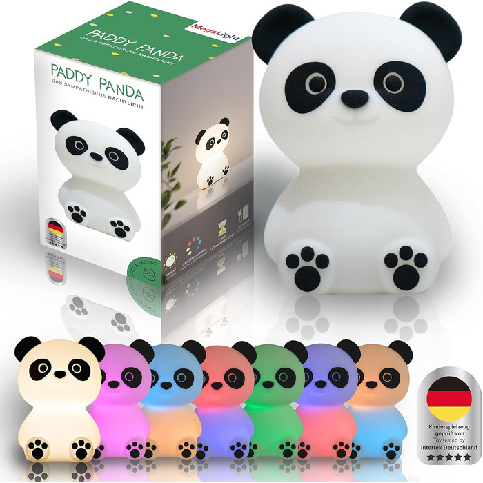 MegaLight LED Night Light for Kids RGB Color Changing | Night Light Baby without Swallowing Hazards | Dimming Nursing Light with Timer | Touch USB Night Lamp for Children's Room | Paddy Panda