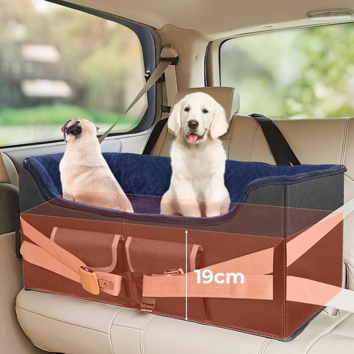 Stable Multi-Pet Car Seat with Safety Belt - Elevated Dog Basket for Medium Dogs, Washable & Reinforced - Royal Blue, Large