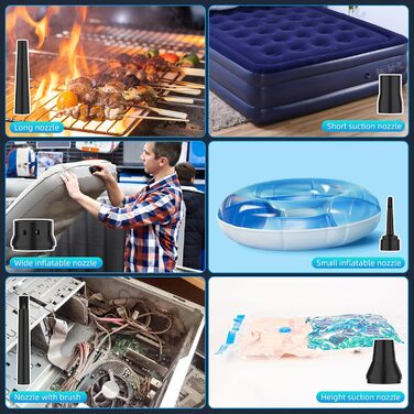 Електричний пилосос для повітряного видування ADDCOLOR, 3 швидкості, 100000 об/хв, LED-підсвічування, акумулятор 6000mAh, набір для чищення ПК, авто, дивану (чорний)