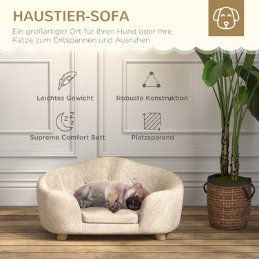 PawHut dog sofa back pocket, plush cover with cushion, cat bed, suitable for small dogs, puppies, 70 x 47 x 30 cm, cream white | Aosom