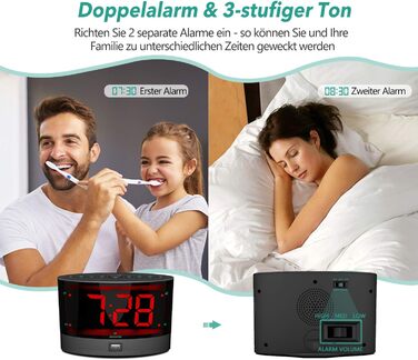 ANJANK Very Loud Alarm Clock with Wireless Vibration, Bed Shaker for Deaf/Hard of Hearing/Deep Sleepers, Dual Alarm, Dimmer, Battery Backup, USB Charger, Large Digital LED Display