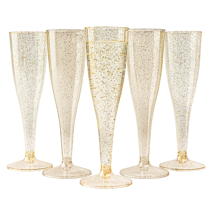 120 склянок для шампанського MATANA Premium з блискітками (срібло та золото), 133 мл - пластикові келихи для шампанського, коктейлі, вино, вечірки, стабільні, багаторазові (120 шт.)