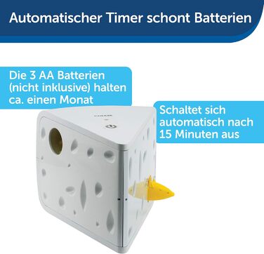 PetSafe Cheese Cat Toy, Interactive Enrichment Toy with Timer, ‎3 AA Batteries Required